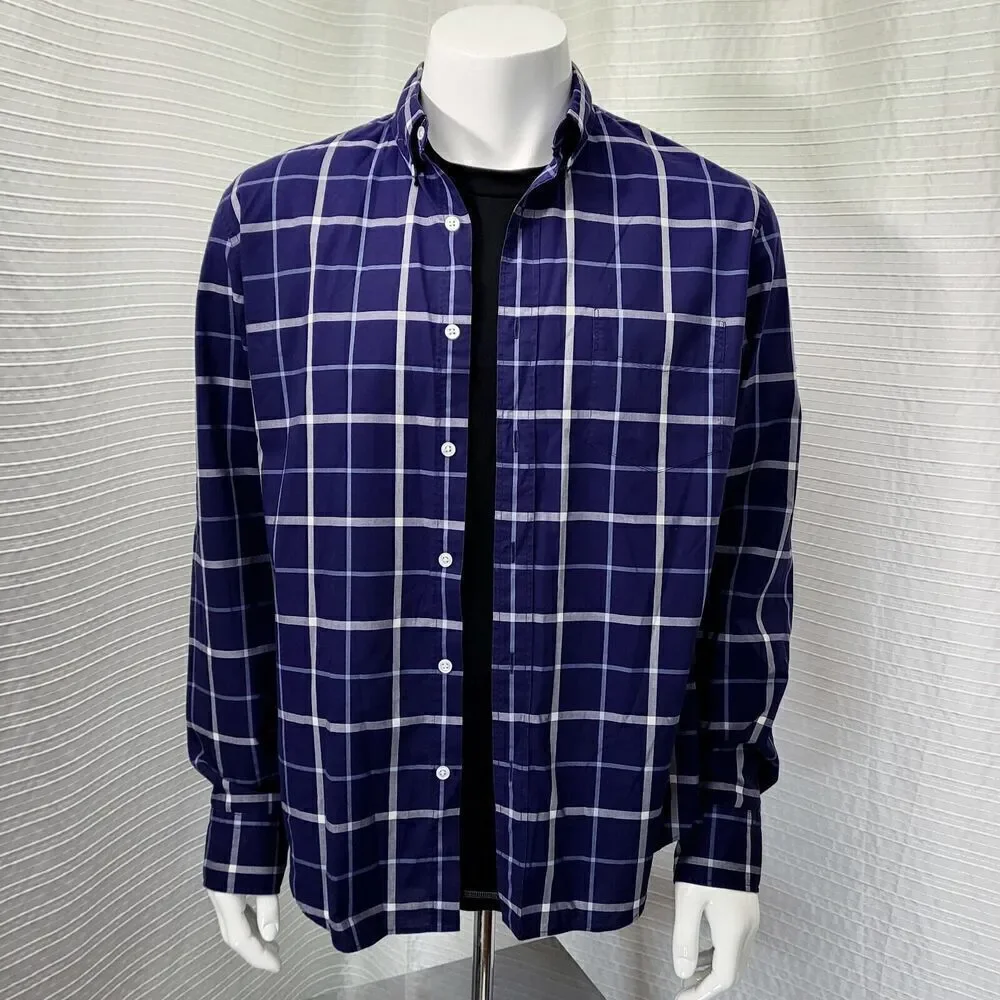 Thomas Mason For J. Crew Blue Plaid Casual Dress Shirt Slim Fit Men's L